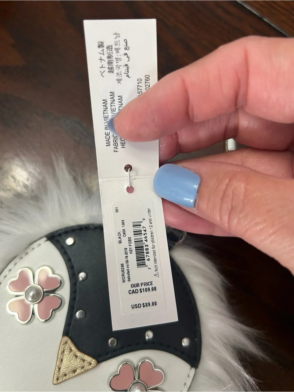 Kate Spade Frosty Penguin Poof Bag Charm Keychain Faux Fur NWT